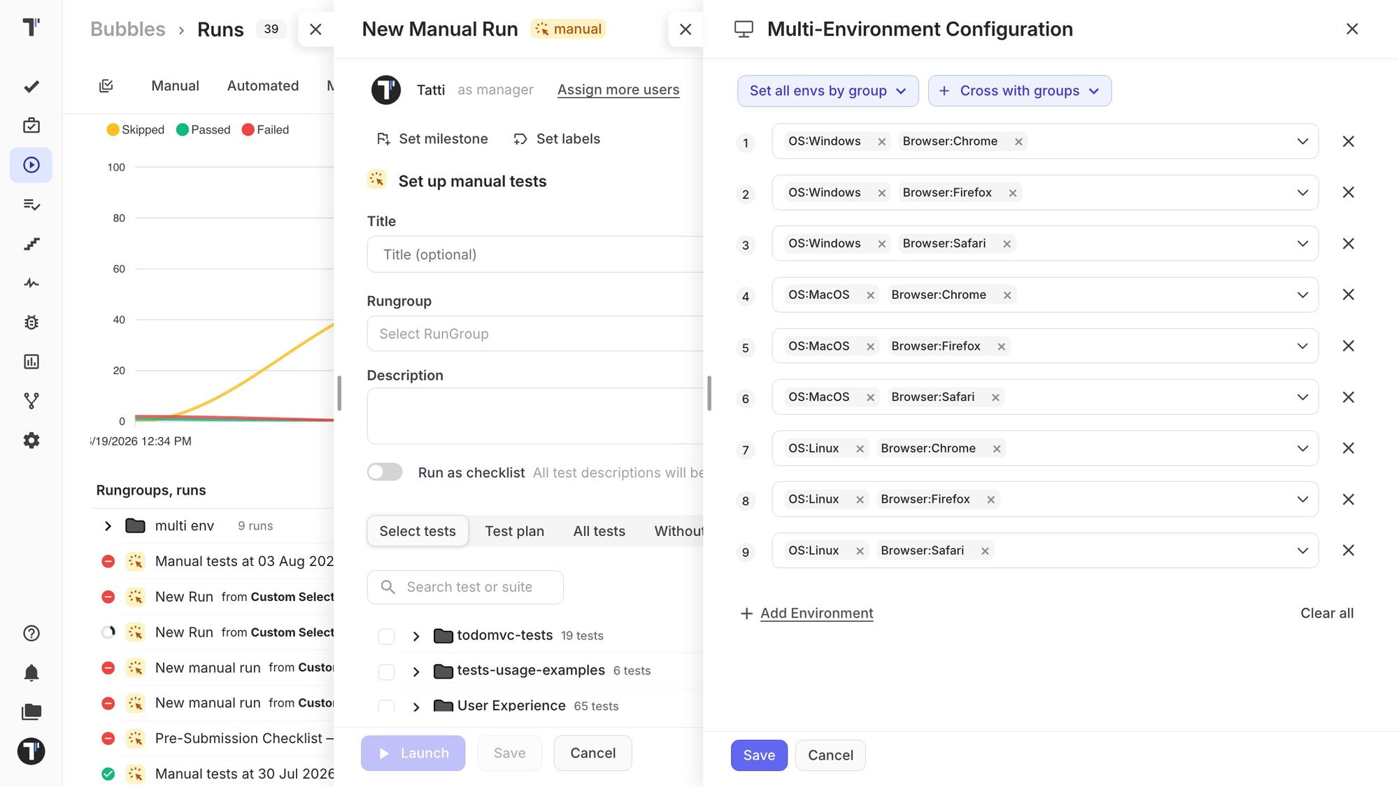 Environment groups on the New Run setup screen